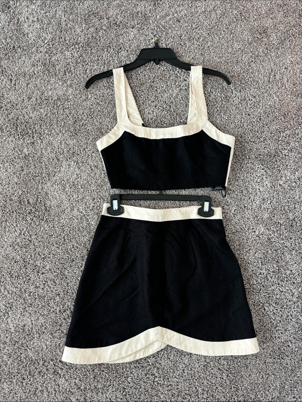 Black and Cream Two-Piece Mini Skirt Set